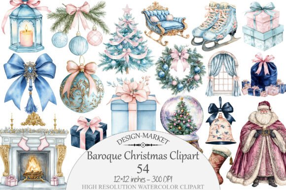 Download Watercolor Baroque Christmas Clipart - Baroque Collection