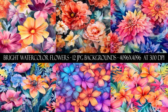 Download Bright Watercolor Flower Backgrounds - Premium Bundle
